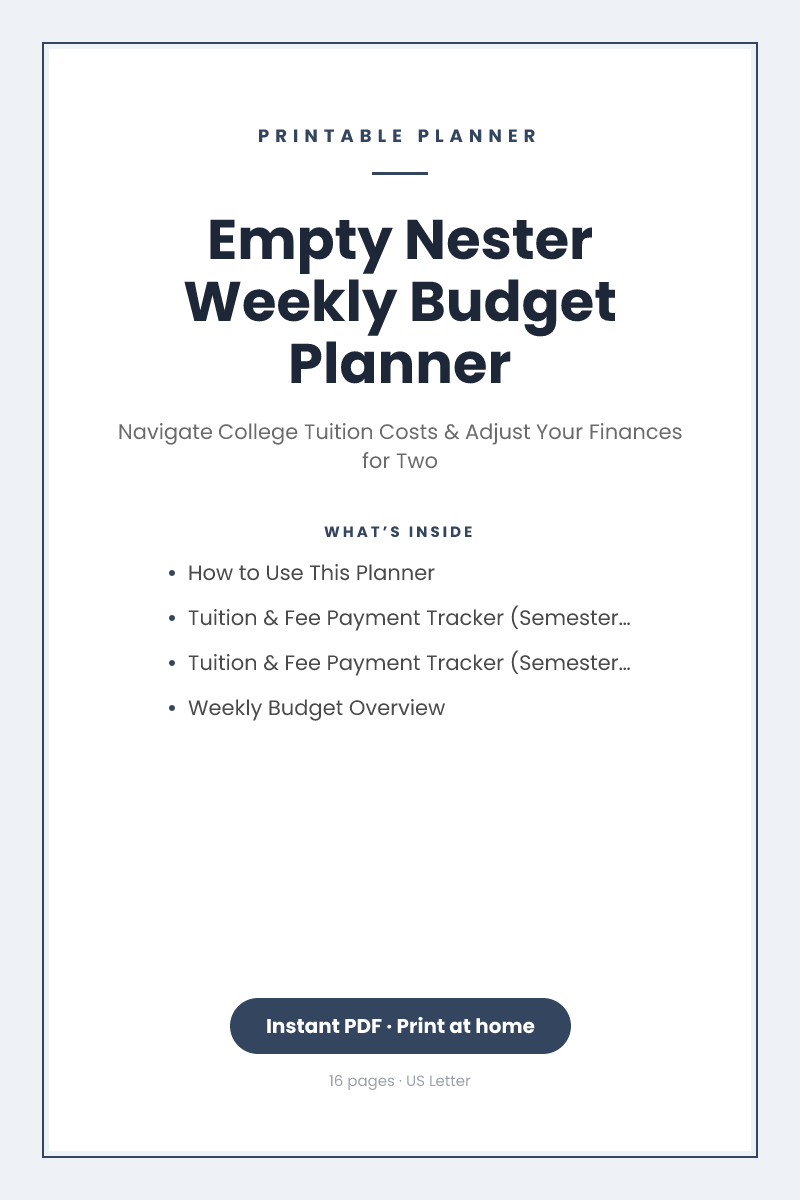 Empty Nester Weekly Budget Planner — printable
