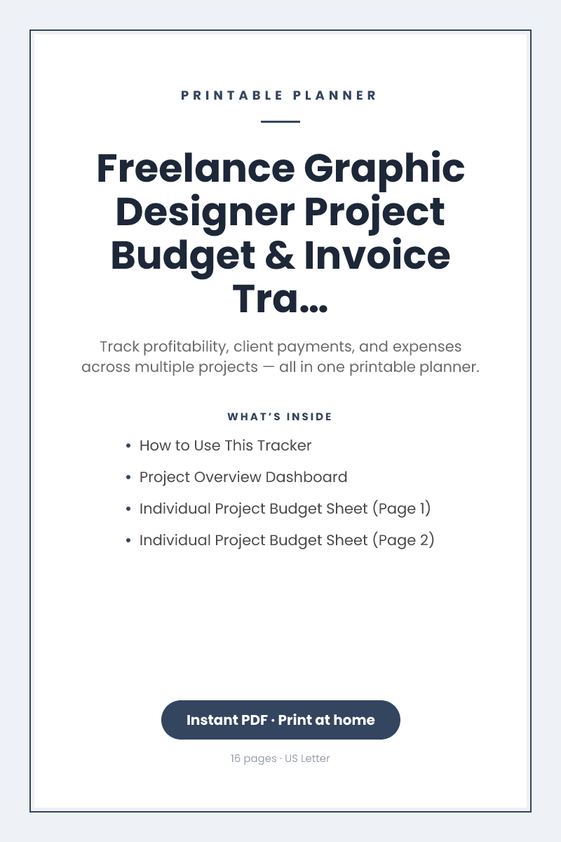 Freelance Graphic Designer Project Budget & Invoice Tracker — printable