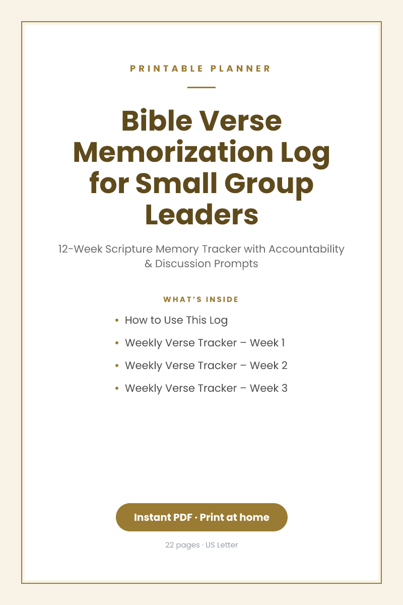 Bible Verse Memorization Log for Small Group Leaders — printable