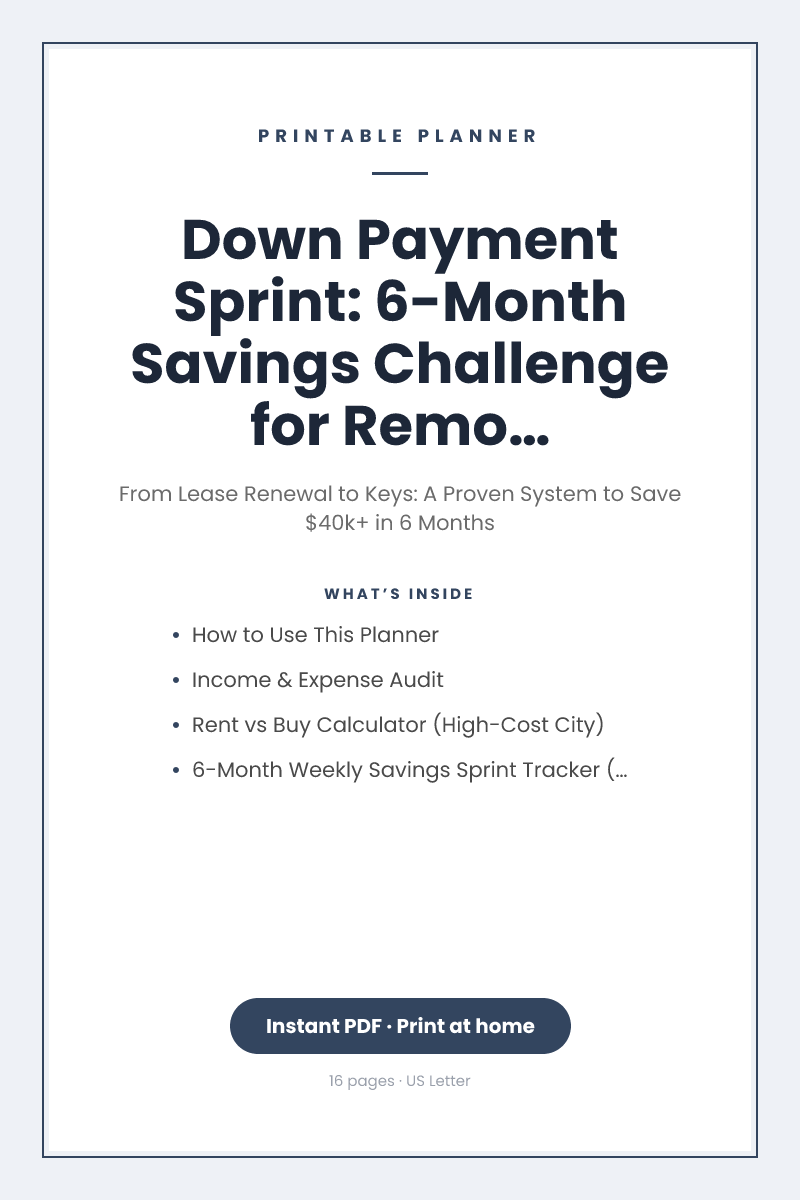 Down Payment Sprint: 6-Month Savings Challenge for Remote Tech Workers in NYC/SF — printable