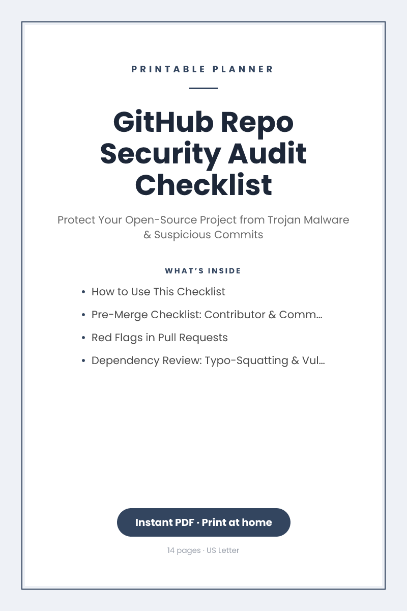 GitHub Repo Security Audit Checklist — printable