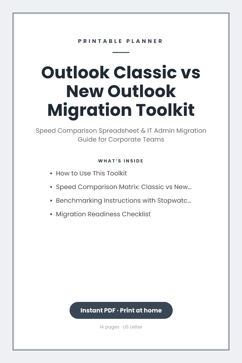 Outlook Classic vs New Outlook Migration Toolkit — printable