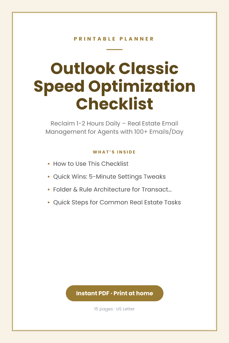 Outlook Classic Speed Optimization Checklist — printable