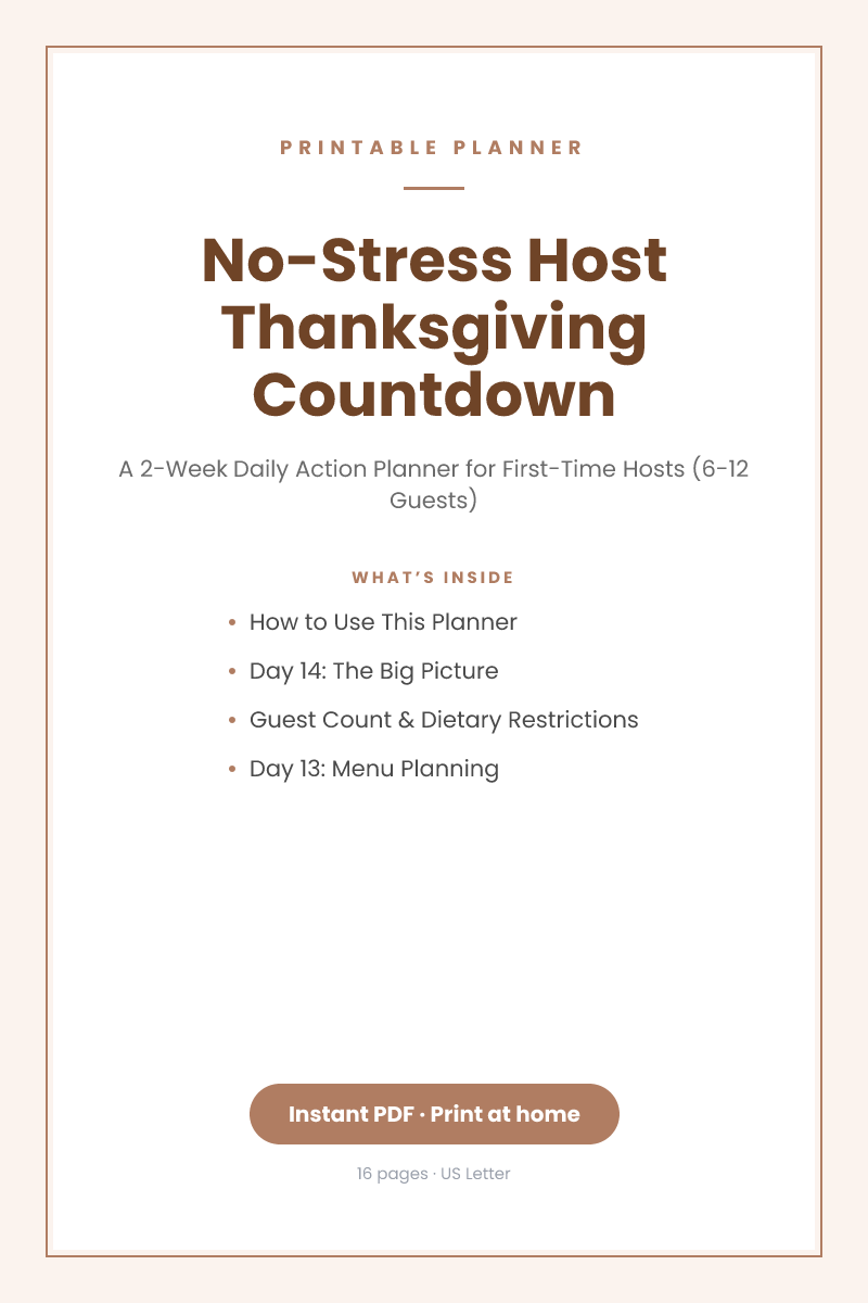 No-Stress Host Thanksgiving Countdown — printable