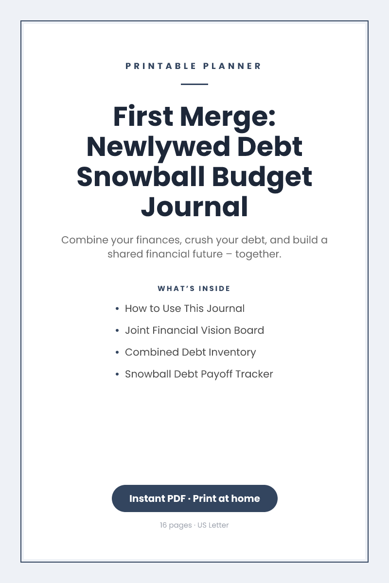 First Merge: Newlywed Debt Snowball Budget Journal — printable