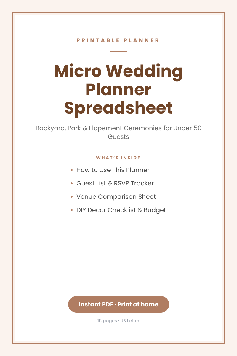 Micro Wedding Planner Spreadsheet — printable