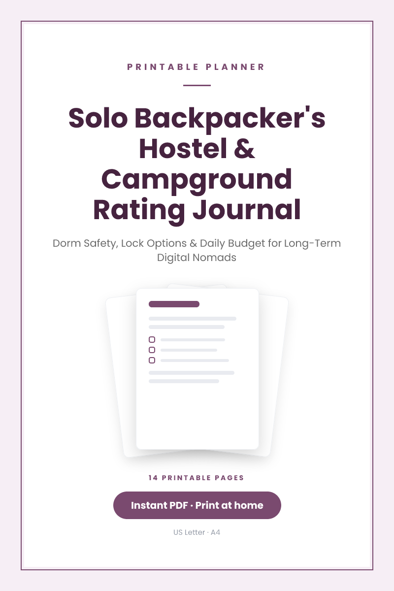 Solo Backpacker's Hostel & Campground Rating Journal
