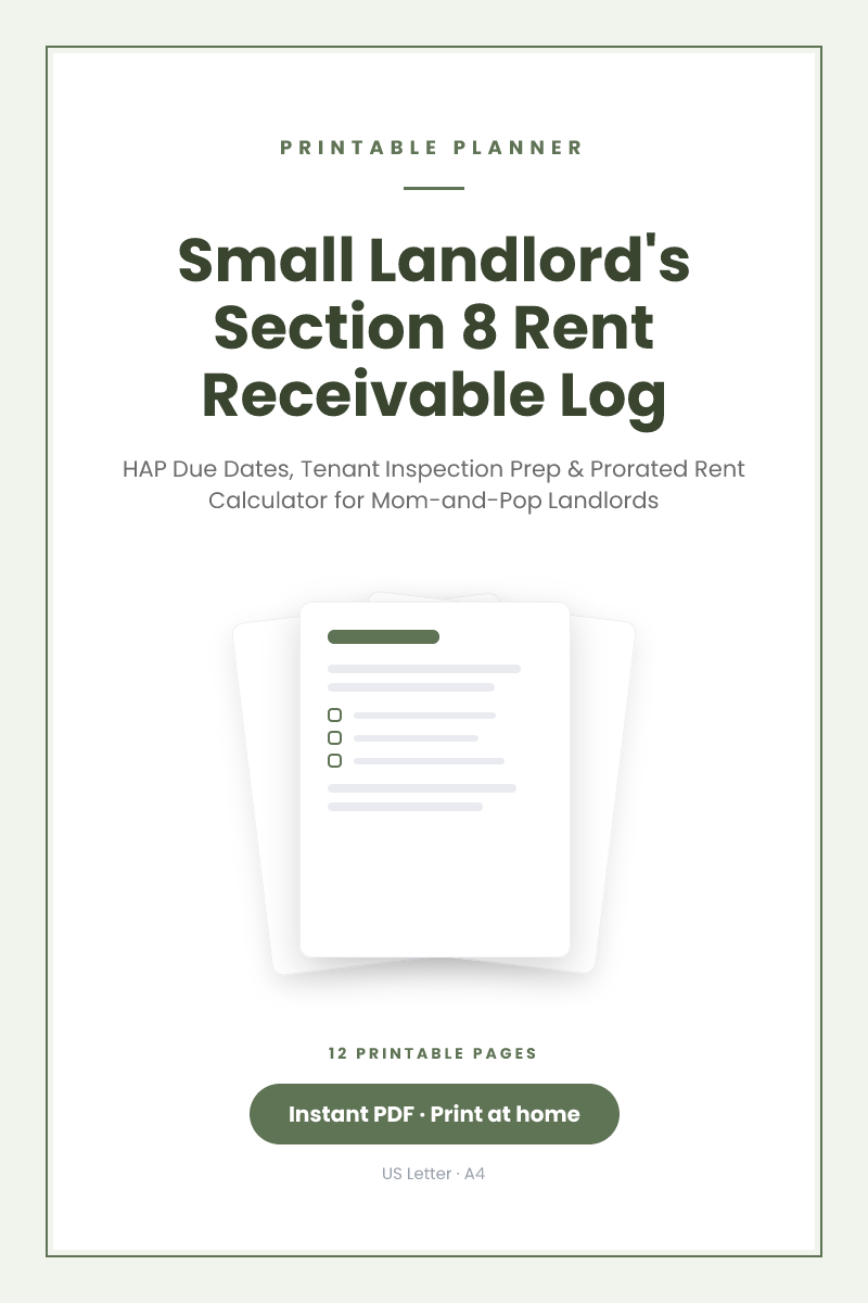 Small Landlord's Section 8 Rent Receivable Log