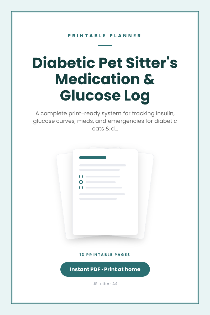 Diabetic Pet Sitter's Medication & Glucose Log — printable