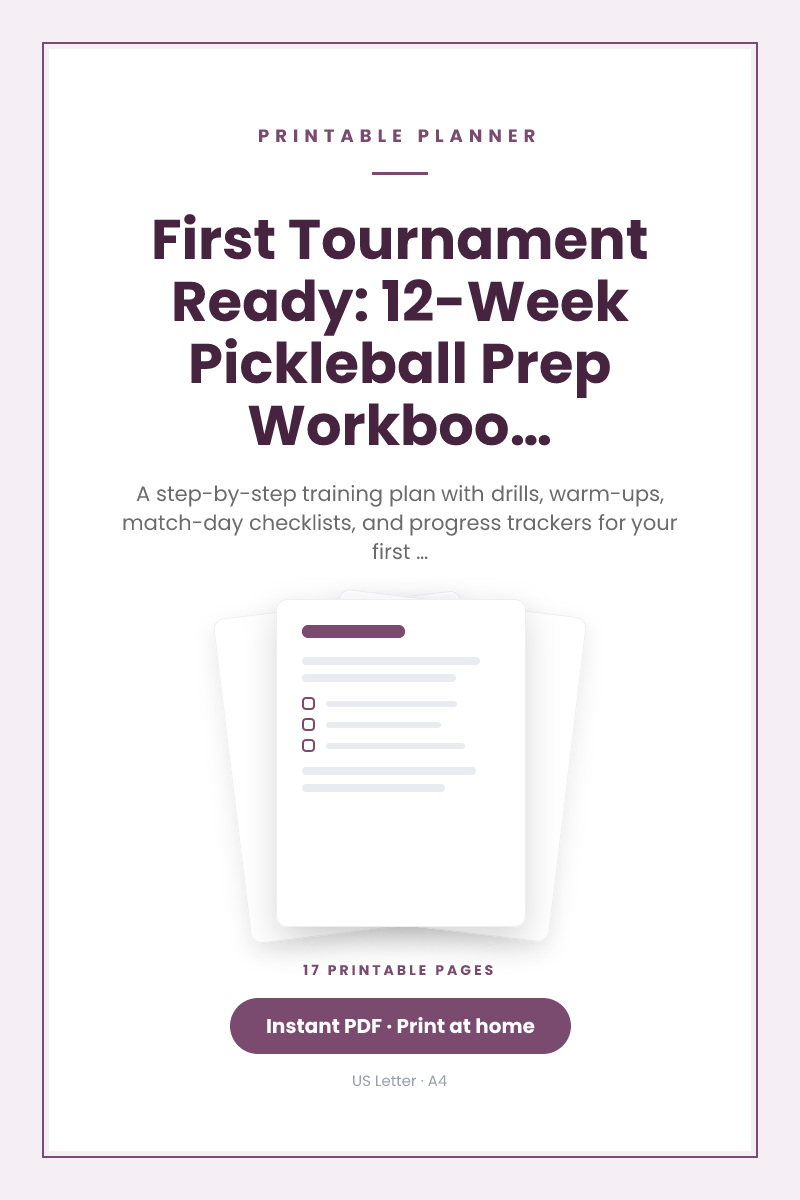 First Tournament Ready: 12-Week Pickleball Prep Workbook for 50+ Players — printable