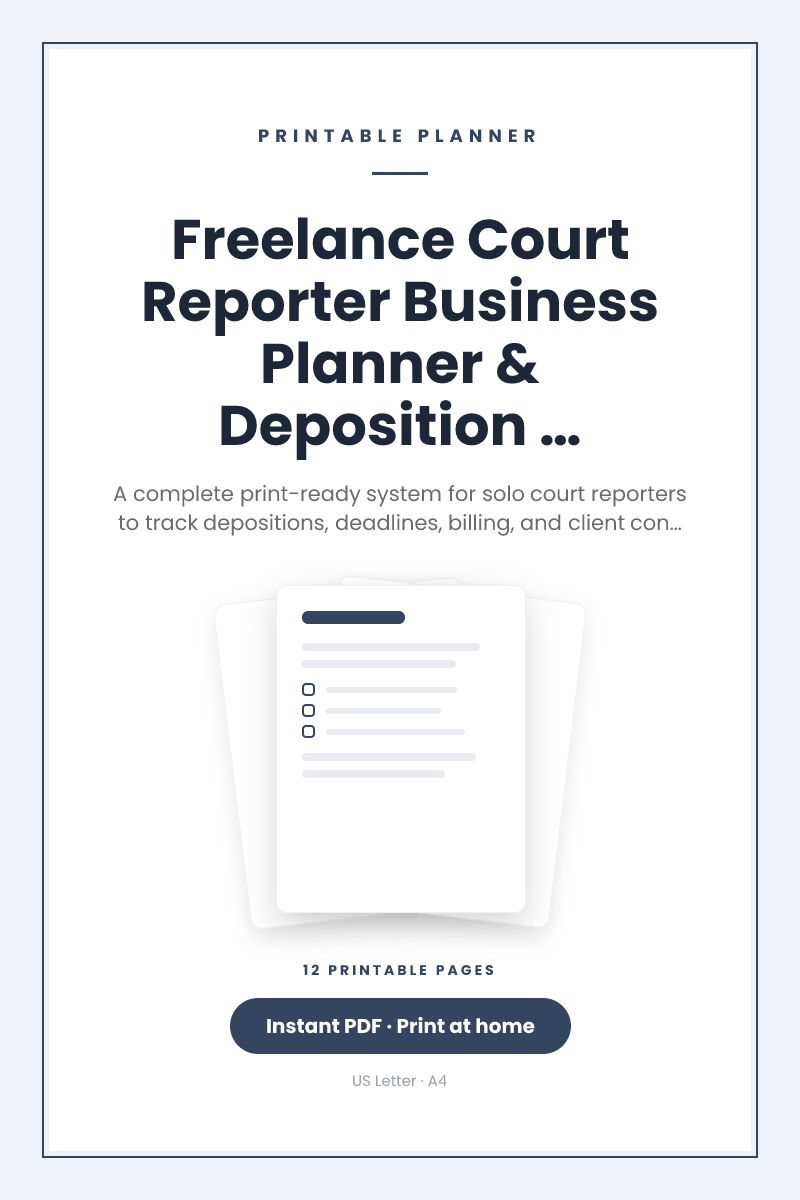 Freelance Court Reporter Business Planner & Deposition Tracker