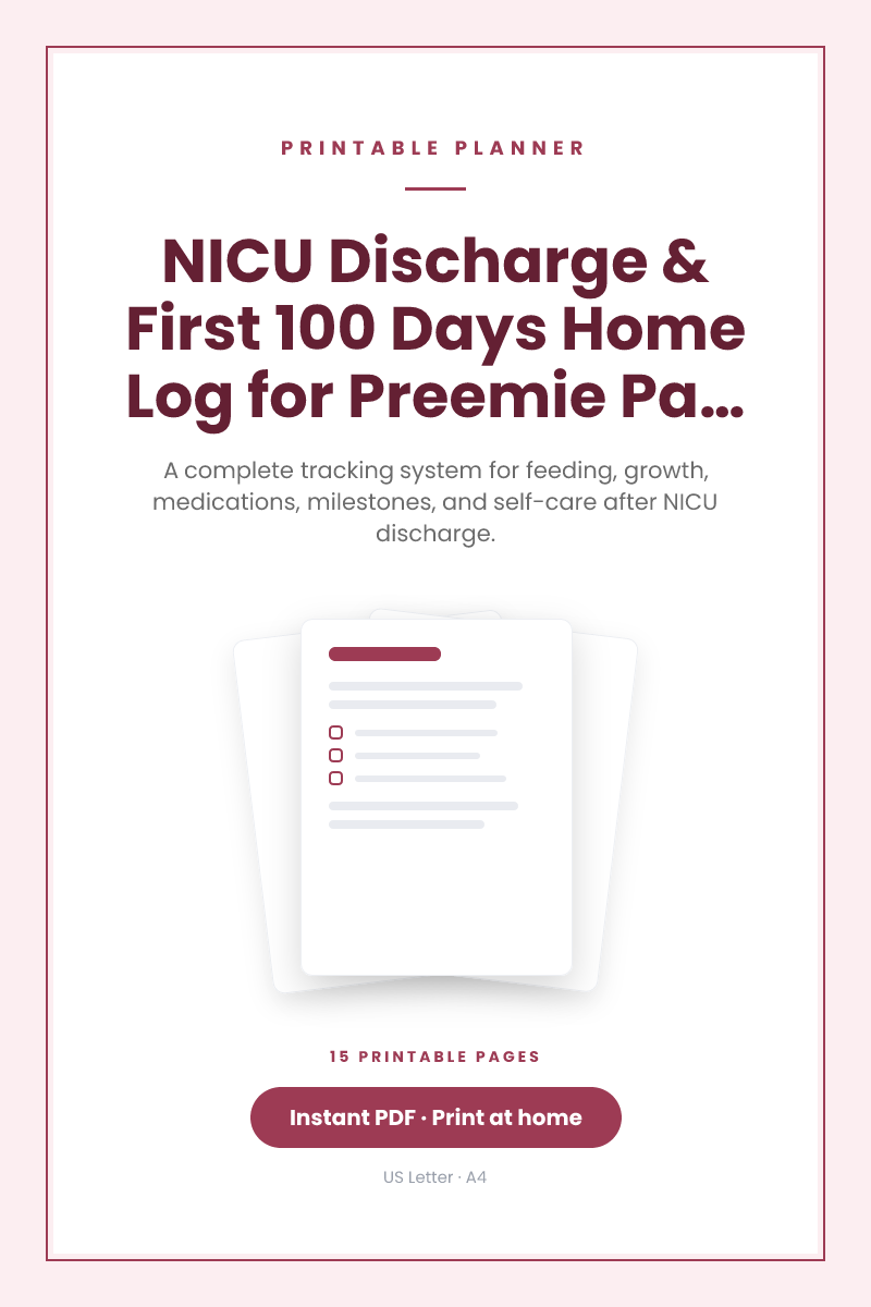 NICU Discharge & First 100 Days Home Log for Preemie Parents