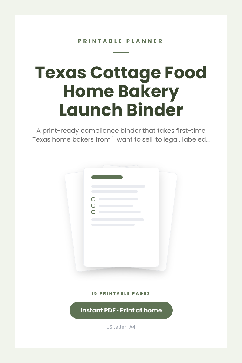 Texas Cottage Food Home Bakery Launch Binder
