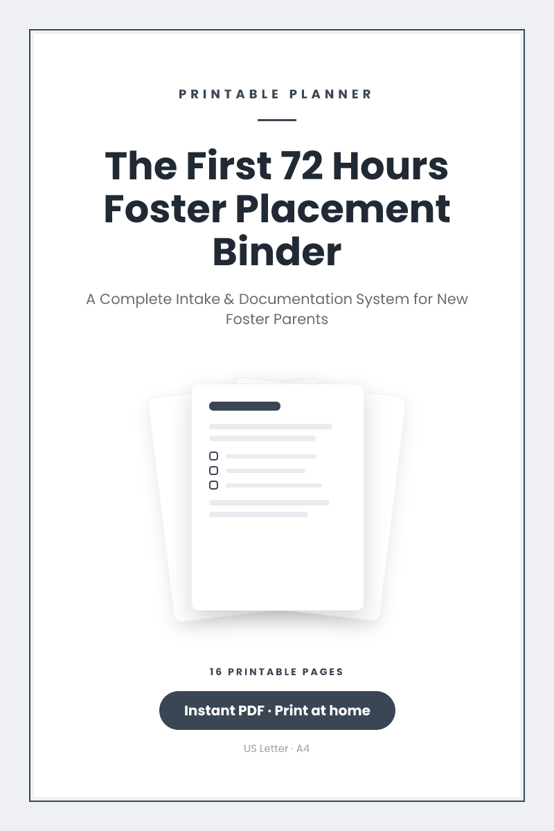 The First 72 Hours Foster Placement Binder